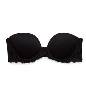 Natori Feathers Strapless Bra In Black Sz 34D New